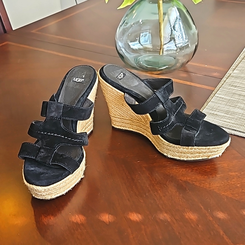 Ugg black suede wedge heels